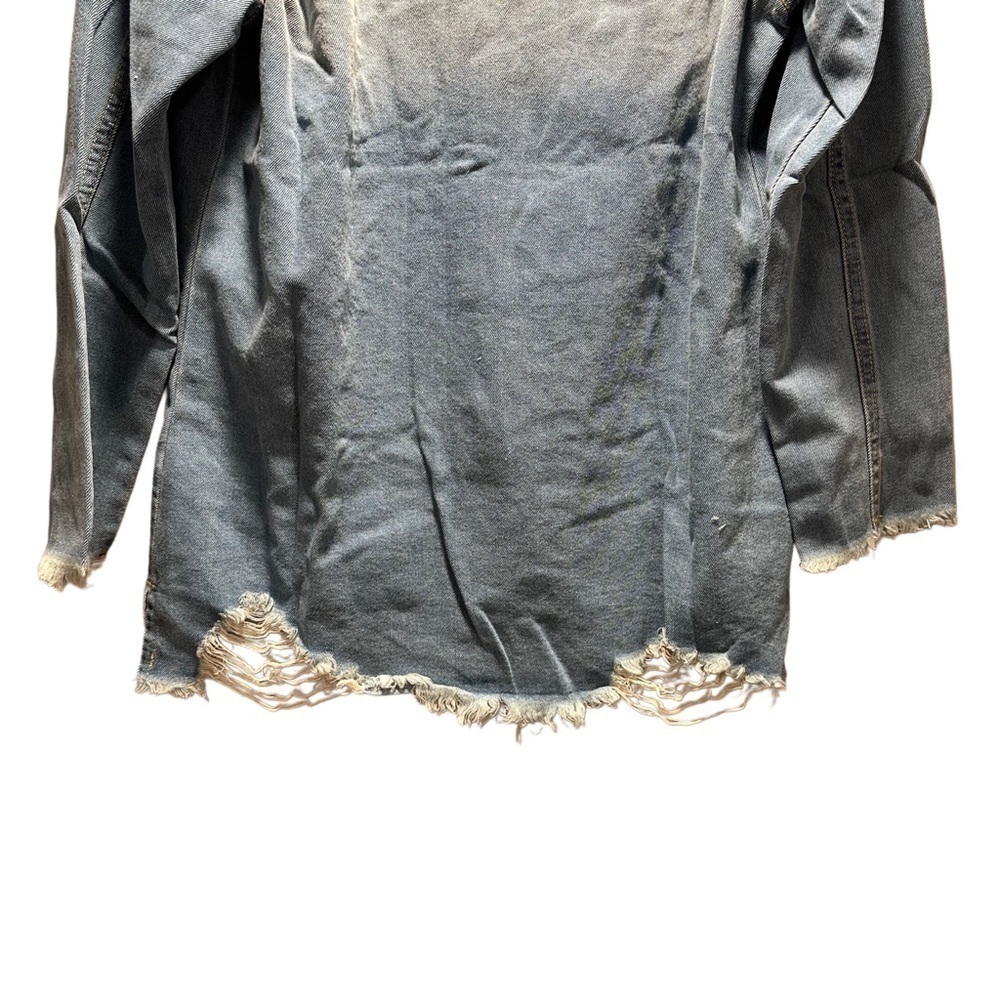 NEW Raw Hem Denim Cotton Jean Jacket Distressed Frayed Hem Front Button Closure - Picture 8 of 16